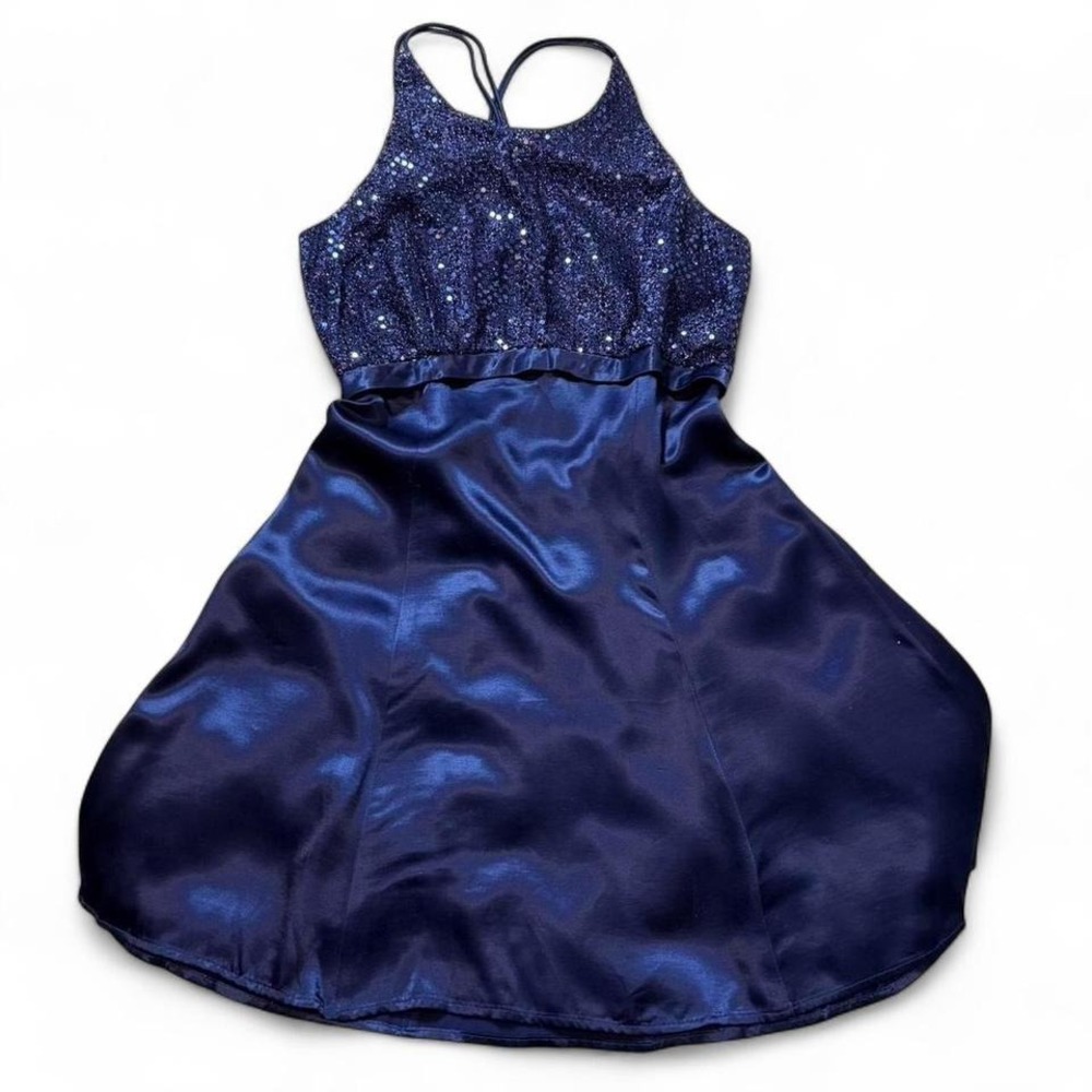 Vintage 90s Roberta Sequin & Satin Fit and Flare Cocktail Dress, Women's Size 7.